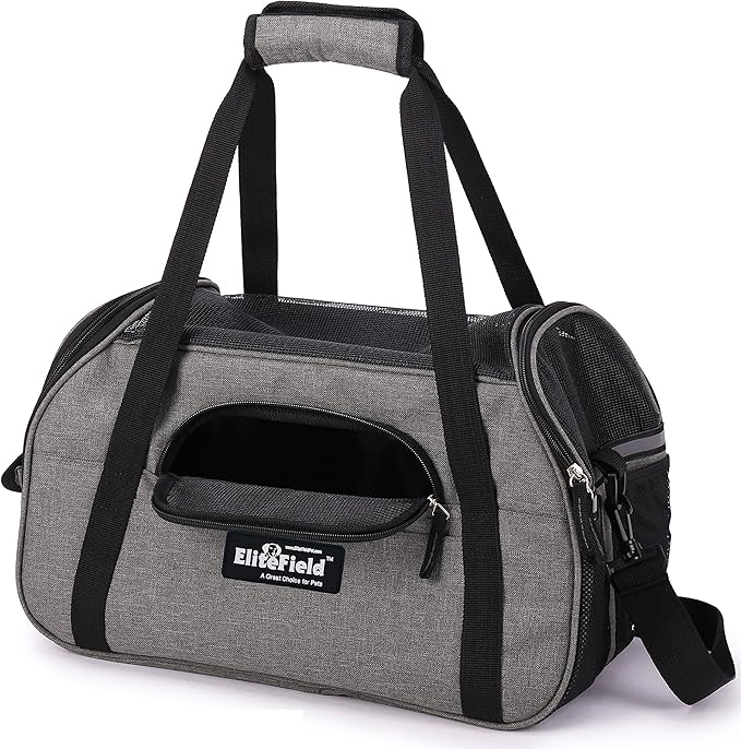 EliteField Soft Pet Carrier (3 Year Warranty, Airline Approved) Soft Sided Dog Puppy Cat Carrier Travel Bag (X-Large: 21" L x 12" W x 13" H, Charcoal Gray)