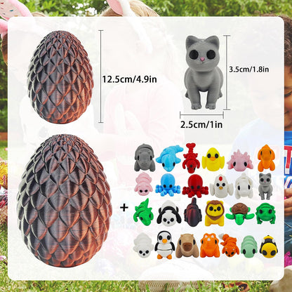 25 pcs Mini 3D Printed Animal Figurines Set with Dragon Egg: Articulated, Flexible, and Exquisitely Cute Fidget Toys for Play and Display for Valentine's Day, Easter, Bithday