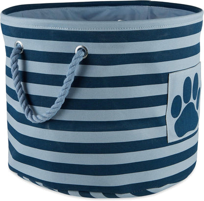 Bone Dry 5743 Pet Storage Collection Striped Paw Patch Bin, Medium Round, Dark Navy