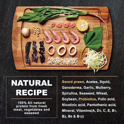 Ultra Fresh Marine Fish Food, 75% Sword Prawns + Squids, Natural Protein, Color Enhancement, for Large Saltwater Fish, Marine Shrimp Patties L 5.29oz