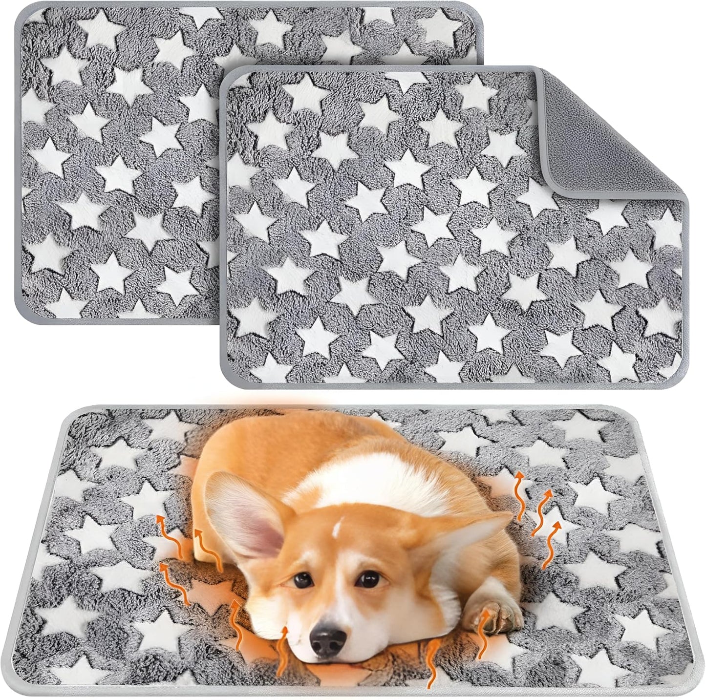 2 Pcs Large Self Warming Cat Pad Self Heating Cat Mat Bed Dog Crate Pet Blankets Thermal Heated Bed Mat for Outdoor Indoor Newborn Kittens Puppies Dog(Large Star,41 x 29)