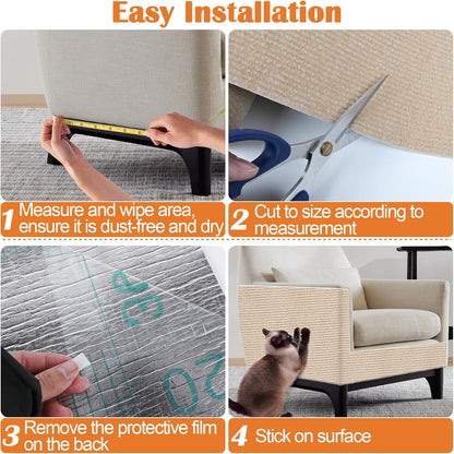 Cat Scratch Furniture Protector - 78.7" x 13.8" Trimmable Self-Adhesive Cats Claws Scratch Pads, DIY Cat Climbing Couch Protector for Scratch Post Cat Tree Replacement Indoor (Khaki)