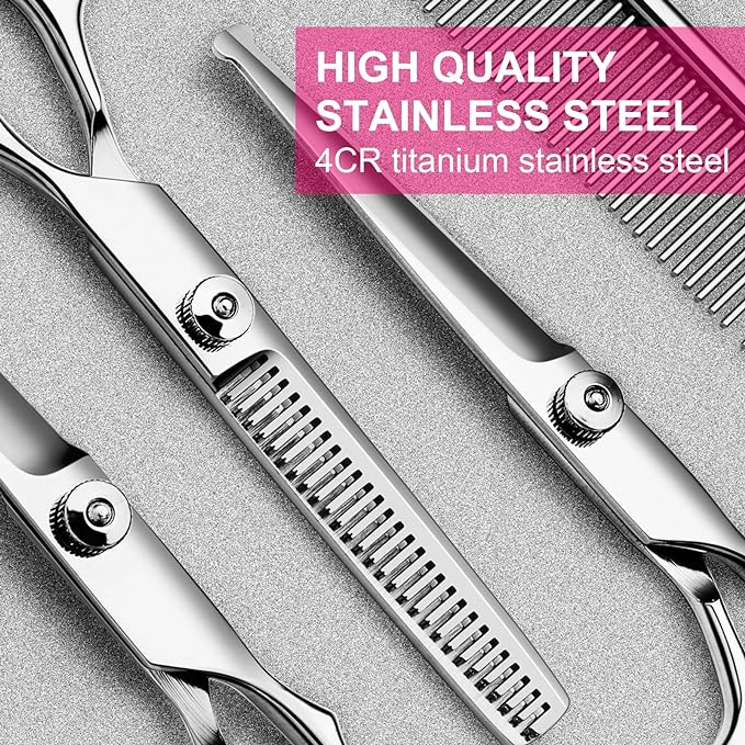 6 in1 Professional Dog Grooming Scissors Kit, Dog Shears for Grooming with Safety Round Tips, Titanium Coated Grooming Scissors for Dogs Cat Pet At Home