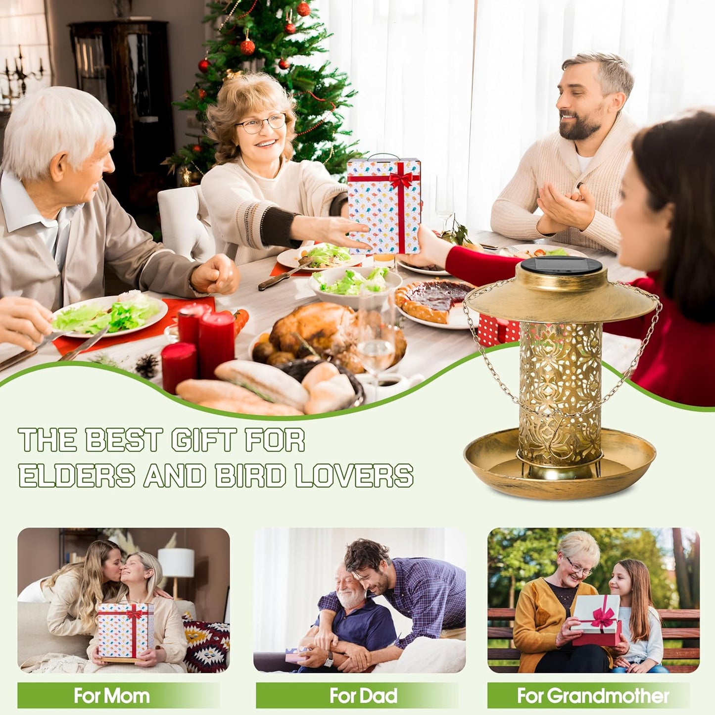 XDW-GIFTS Bird Feeder for Outdoors Solar Hanging Bird Feeder Bird House with Cardinal Feeder Large Capacity Metal Wild Bird Feeder for Garden Decor Unique Gifts & Patio Decor (Bronze, 8 INCH)