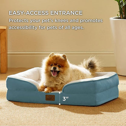 Bedsure Orthopedic Dog Beds for Small Dogs - Washable Small Dog Cat Bed Waterproof, Comfort Pet Couch Sofa with Washable Removable Cover, Pets Bed with Nonskid Bottom, Dune Haze Blue, 24"