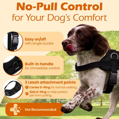 Bark Appeal Black No-Pull Dog Harness for Medium to Large Sized Pets – Adjustable, Reflective Vest with 3 Leash Clips for Added Control, Easy Walks & Training – Large