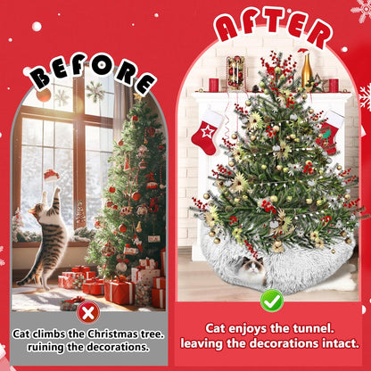 Cat Tunnel Bed for Indoor Cats, Peekaboo Cat Cave with Washable Soft Play Mat, Furry Cat Tube, for Kitten/Puppy/Rabbit, Grey