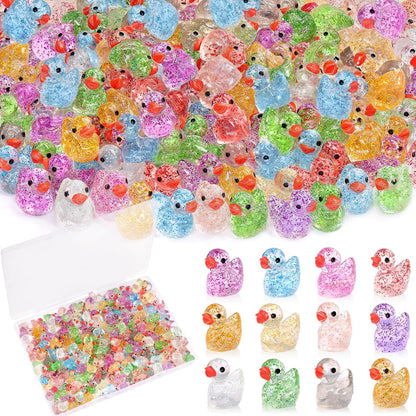 120PCS Mini Resin Animals Cute Colorful Glitter Tiny Ducks, Miniature Figures to Hide, Little Animal Toys Accessories Bulk for Topper Garden Dollhouse Landscape Aquarium Ornaments DIY Crafts & Decor