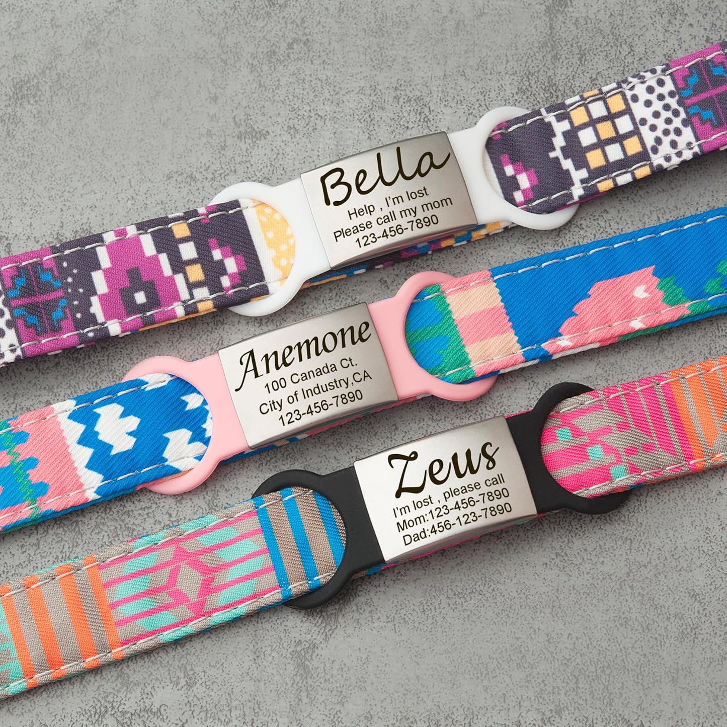 Anavia Slide On Silent Pet ID Tags, S/M/L/XL Personalized Multi-Color Silicone Band Cat Dog Name Tags, Customized Engraved Stainless Steel, Chew-Proof Quiet Dog Collar Tags (Medium, Pink)