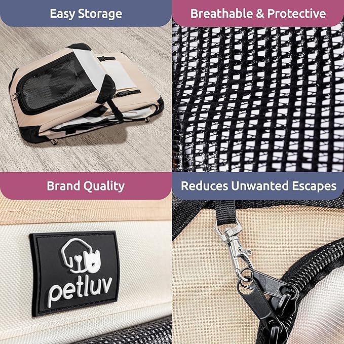 Soft-Sided Cat & Dog Pet Carrier, Large 24"x16"x16", Fits Large Cat, 2 Cats, or Medium Dog Comfortably, Great for Travel & Vet Visits, Privacy Windows, Removable Bed, Locking Zippers, Folds Flat