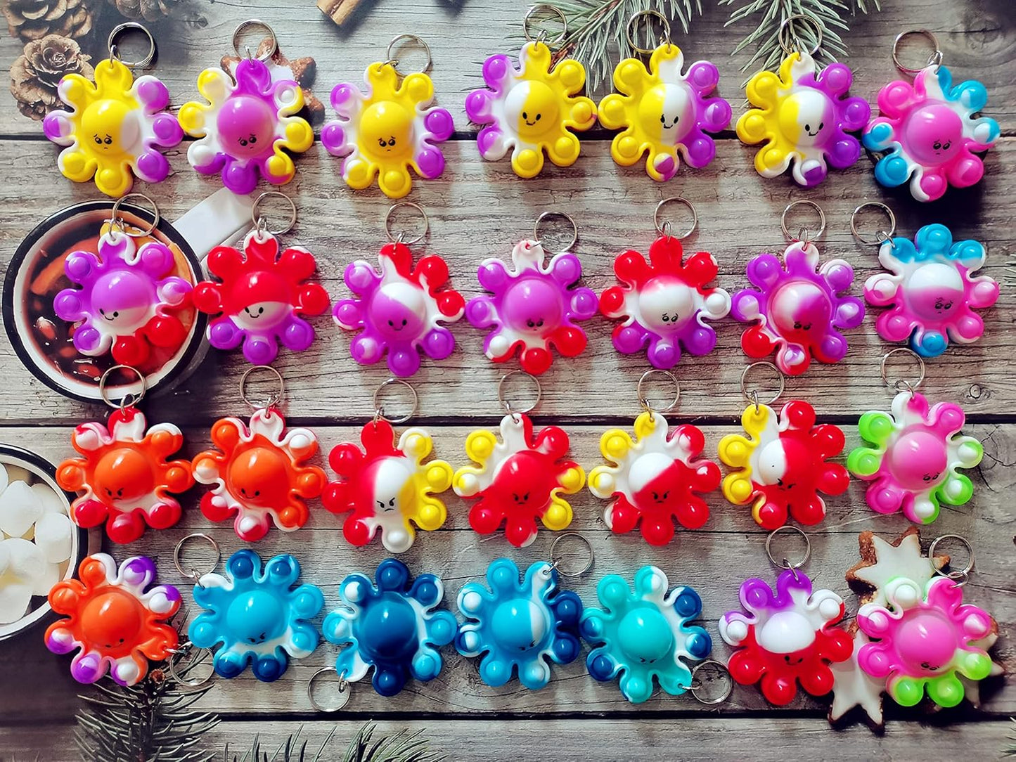 30 Packs Bulk octopus Mini Pop Keychain,Birthday Party Favors Supplies Fidget for Kids, Smmuer Student Prizes Gifts