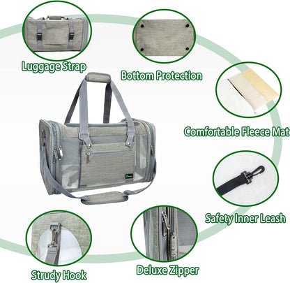 Soft-Sided Pet Carrier for Cats Small Dogs of 15 Lbs Medium Grey