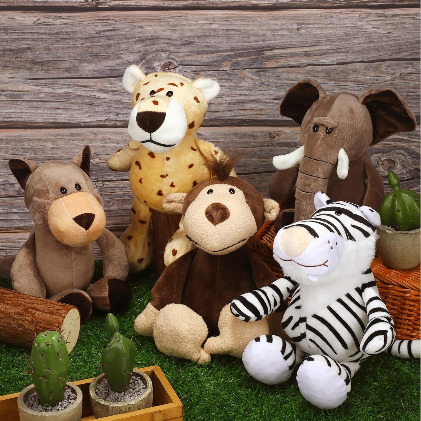 Elcoho 8 Pieces Safari Stuffed Animals Plush Jungle Animal Toys 9.8 Inch Zoo Stuffed Animals Set Cute Plush Toys for Animal Themed Parties Teacher Student Award, 8 Styles