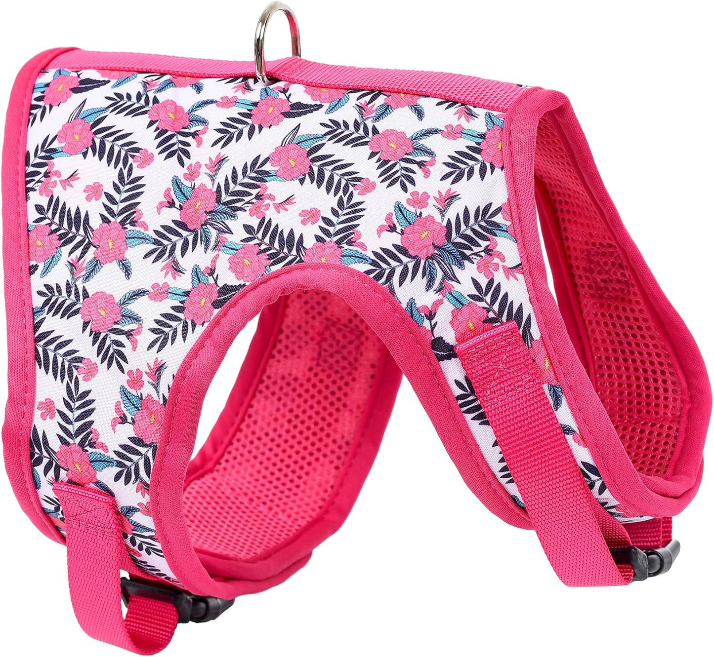Mile High Life Dog Harness, Air Mesh Floral Vest Harness for 20 lbs Small Dogs & Cats, Easy Get on Adjustable Easy Closures Both Neck and Chest(Peony, M Chest 18"-20")