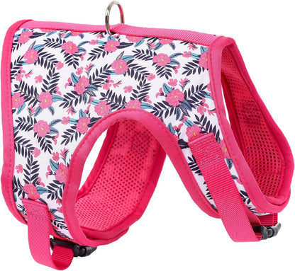 Mile High Life Dog Harness, Air Mesh Floral Vest Harness for 20 lbs Small Dogs & Cats, Easy Get on Adjustable Easy Closures Both Neck and Chest(Peony, M Chest 18"-20")