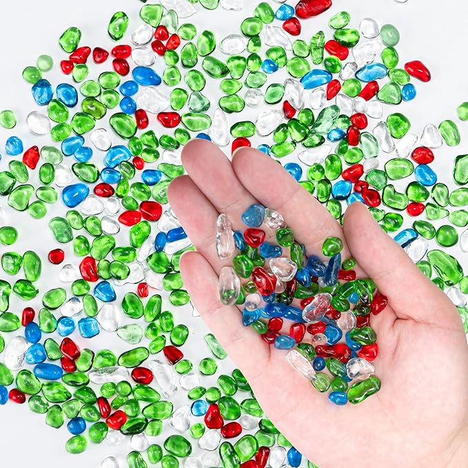 Meschett Colorful Glass Stones, 0.97 LB Fish Tank Gravel, Small Irregular Rainbow Aquarium Gravel for Aquarium Decorations and Turtle Tank, Sea Glass Beads Crystals for Fish Bowl, Vase Filler,Mixed