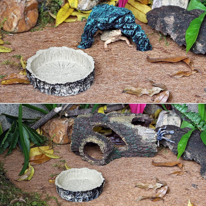 (2 Pack) Tree Trunk Food/Water Dish for Reptiles – Amphibians and Other Little Critters Water/Food Bowl, Made from Premium Non-Toxic Resin – Small Size