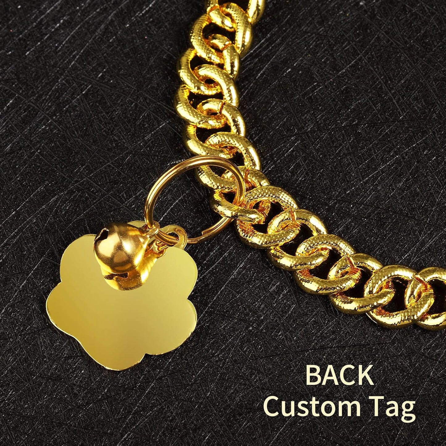 Hillban Cat Collar Diamond Chain Glitter Collar Walking Metal with Secure Buckle Cat Pet Necklace with Paw Charm and ID Tag Bell Link Cuban Jewelry Accessories(10 Inch,Gold)