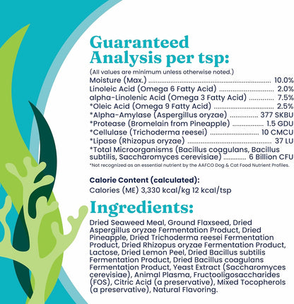 Solid Gold SeaMeal Cat Probiotic & Dog Probiotics for Digestive Health - Kelp Powder Dog & Cat Multivitamin Supplement w/Prebiotics & Digestive Enzymes for Skin, Coat, & Gut + Immune Support - 8oz