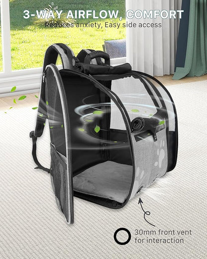 Cat Backpack Carrier with Comfort Handle, Ventilated Cat Backpack with Reflective Strips, Foldable Cat Carrying Backpack for Cats up to 17 lbs and Small Dogs up to 13 lbs(Grey).