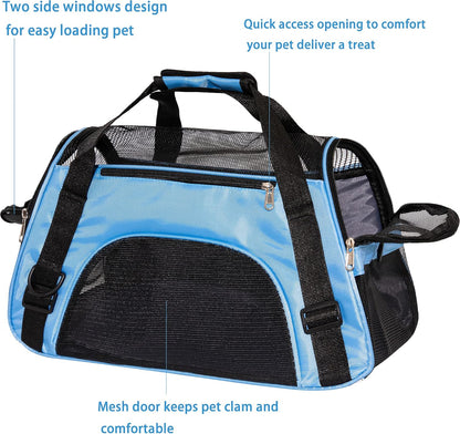 Pet Carrier Cat Cattier Soft-Sided Carriers for Small Medium Cats Dogs Puppies Pet Carrier Airline Approved Cat Dog Pet Travel Carrier (Medium, Blue)