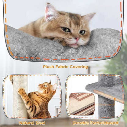 Yaheetech Tall Cat Tree, 80in Multi-Level Cat Tower with Scratching Posts, Double Caves, Perched Platforms and Dangling Balls, Pet Stand House for Kittens, Light Gray