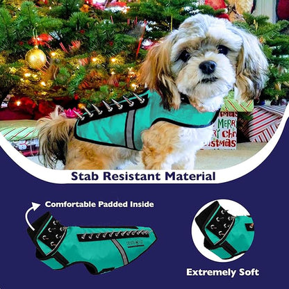 CoyoteVest SpikeVest Dog Harness Vest for Small Dogs, Reflective Dog Vest with Spikes to Shield Your pet from Coyotes, Raptor and Animal Attacks, Anti Hawk Vest, Made in USA (L-Turquoise)