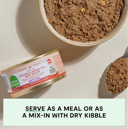 Open Farm Canned Cat Food, Pate for Complete & Balanced Nutrition, Grain Free and Legume-Free Wet Cat Food, Chicken & Beef Recipe, 2.8oz Cans (Case of 18)