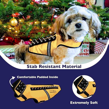 CoyoteVest SpikeVest Dog Harness Vest for Small Dogs, Reflective Dog Vest with Spikes to Shield Your pet from Coyotes, Raptor and Animal Attacks, Anti Hawk Vest, Made in USA (L-Yellow)