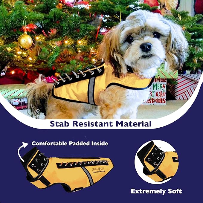 CoyoteVest SpikeVest Dog Harness Vest for Small Dogs, Reflective Dog Vest with Spikes to Shield Your pet from Coyotes, Raptor and Animal Attacks, Anti Hawk Vest, Made in USA (XXS-Yellow)