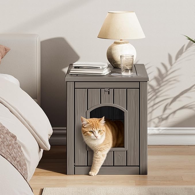 KAMABOKO Outdoor Cat House, Weatherproof PP Plastic Cat Shelter for Indoor & Outdoor Use, Durable All-Season Pet House for Feral & Stray Cats, Gray