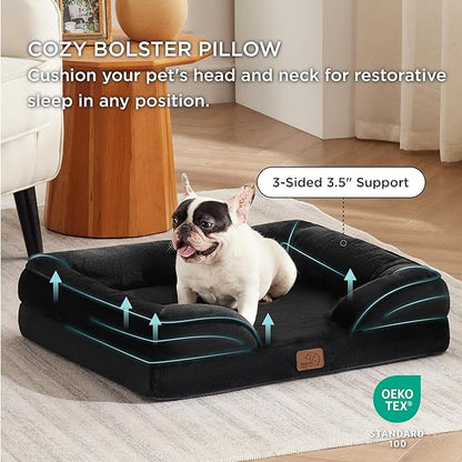 Bedsure Orthopedic Dog Bed Medium Size Dogs - Washable Medium Dog Cat Bed Waterproof, Comfort Pet Couch Sofa with Washable Removable Cover, Pets Bed with Nonskid Bottom, Black, 28"