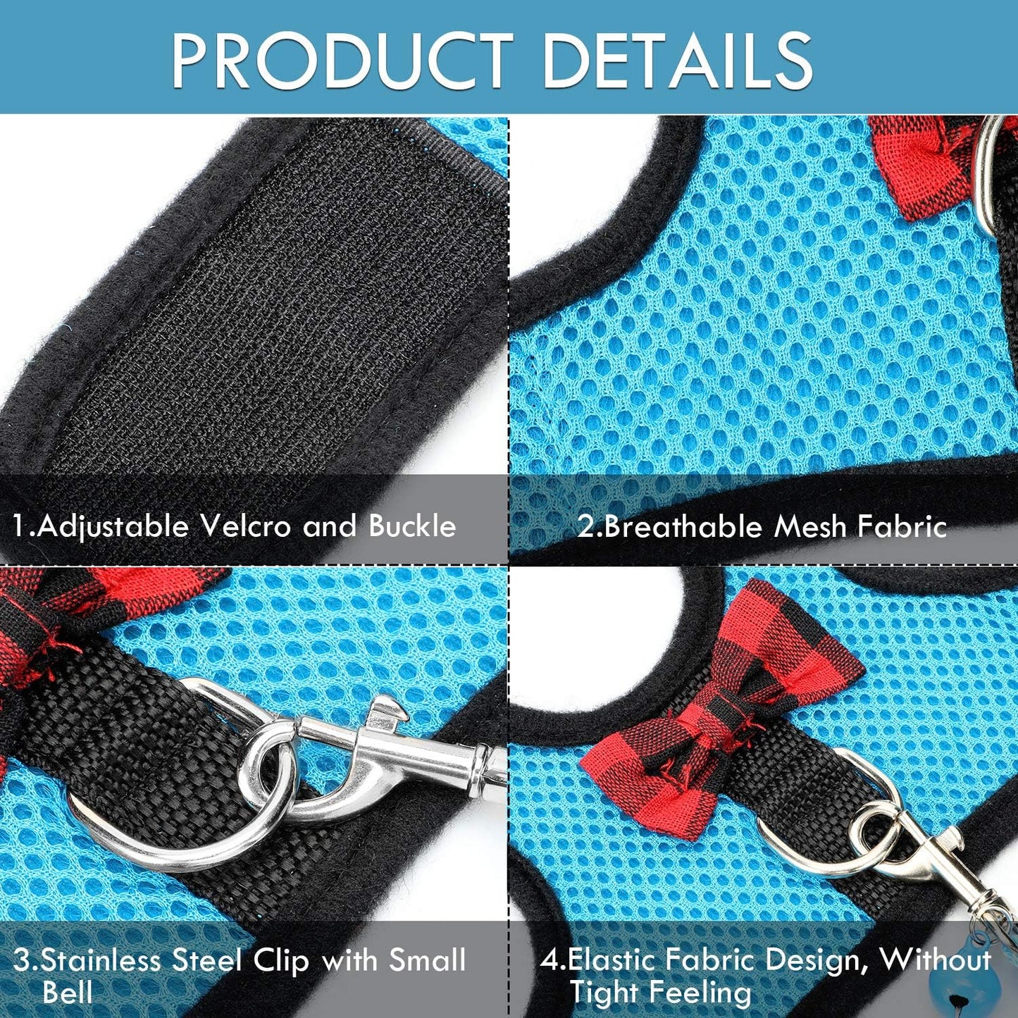 SATINIOR 2 Pieces Guinea Pig Bunny Harness Soft Mesh Hamster Rat Leash with Safe Bell, Ferret Pig Clothes and Leash Set for Hamster Ferrets Rats Bunny Guinea Chinchilla Teacup Chihuahua(S,Blue, Black)