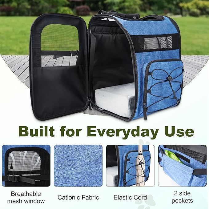 Dog Carrier Backpack for Small Dogs – Breathable and Comfortable Pet Travel Bag with, Safety Buckle and Adjustable Straps, Ideal for Hiking and Outdoor Adventures, Elevated Pad, Blue