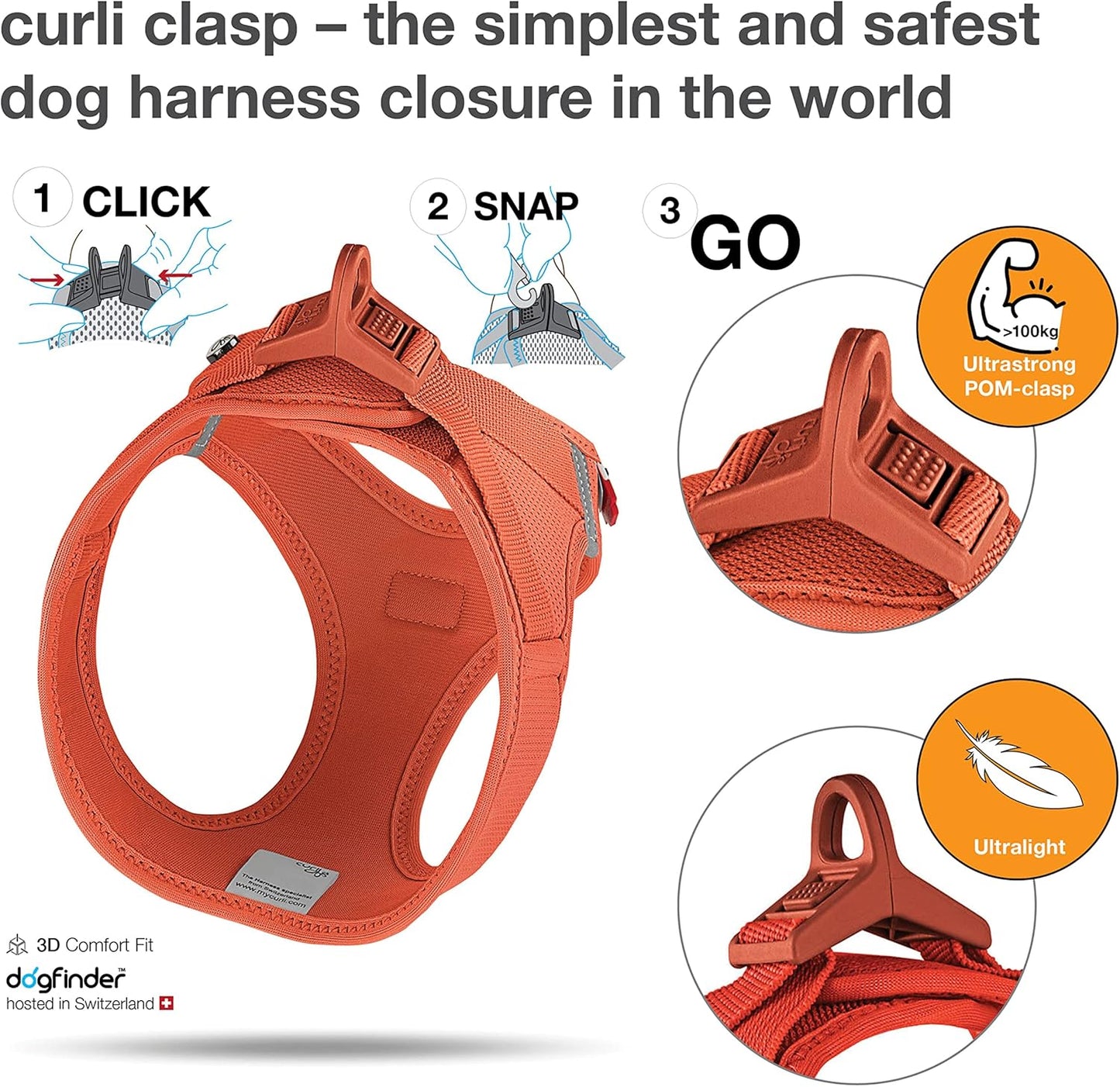 Vest Harness curli Clasp Air-Mesh Sun Orange S
