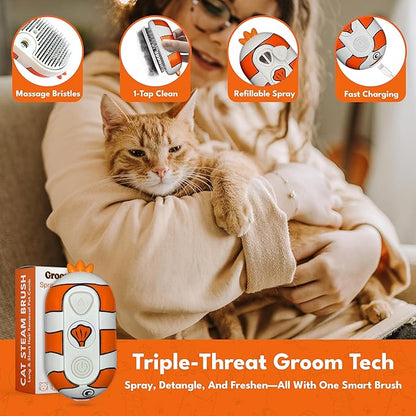 Cat Steam Brush for Shedding – 3-in-1 Grooming Tool with Mist Spray, Anti-Static, USB Rechargeable – One-Click Clean Brush for Cats and Dogs of All Fur Types