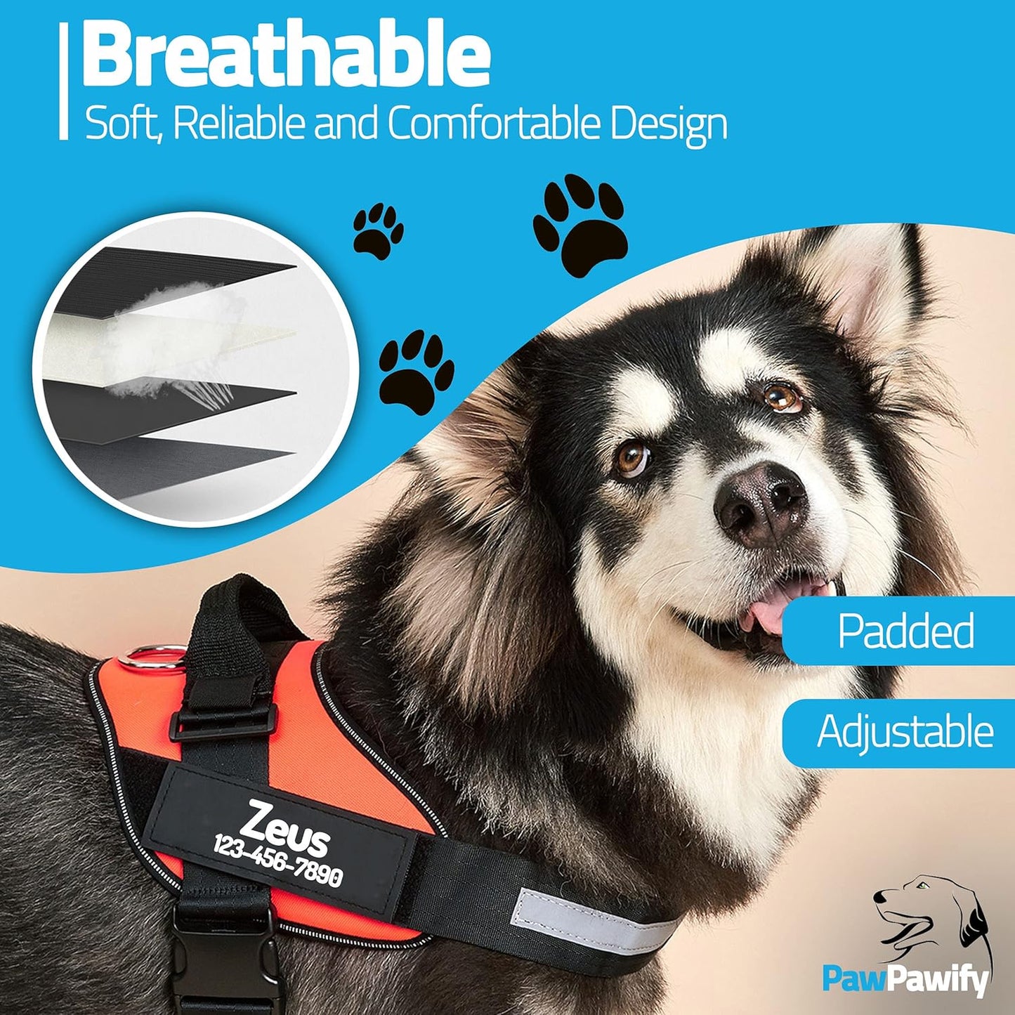 PawPawify Custom No Pull Dog Harness with Name and Phone Number, Heavy Duty Personalized Pet Vest to Prevent Tugging, Pulling, or Choking, Training and Walking (Orange, M (Chest 20-24in))