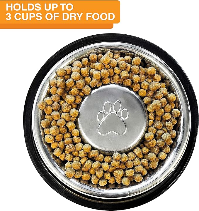 Neater Pet Brands Stainless Steel Slow Feed Bowl - Non-Tip & Non-Skid - Stops Dog Food Gulping, Bloat, Indigestion, and Rapid Eating (3 Cup)