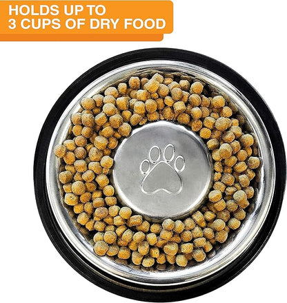 Neater Pet Brands Stainless Steel Slow Feed Bowl - Non-Tip & Non-Skid - Stops Dog Food Gulping, Bloat, Indigestion, and Rapid Eating (3 Cup)