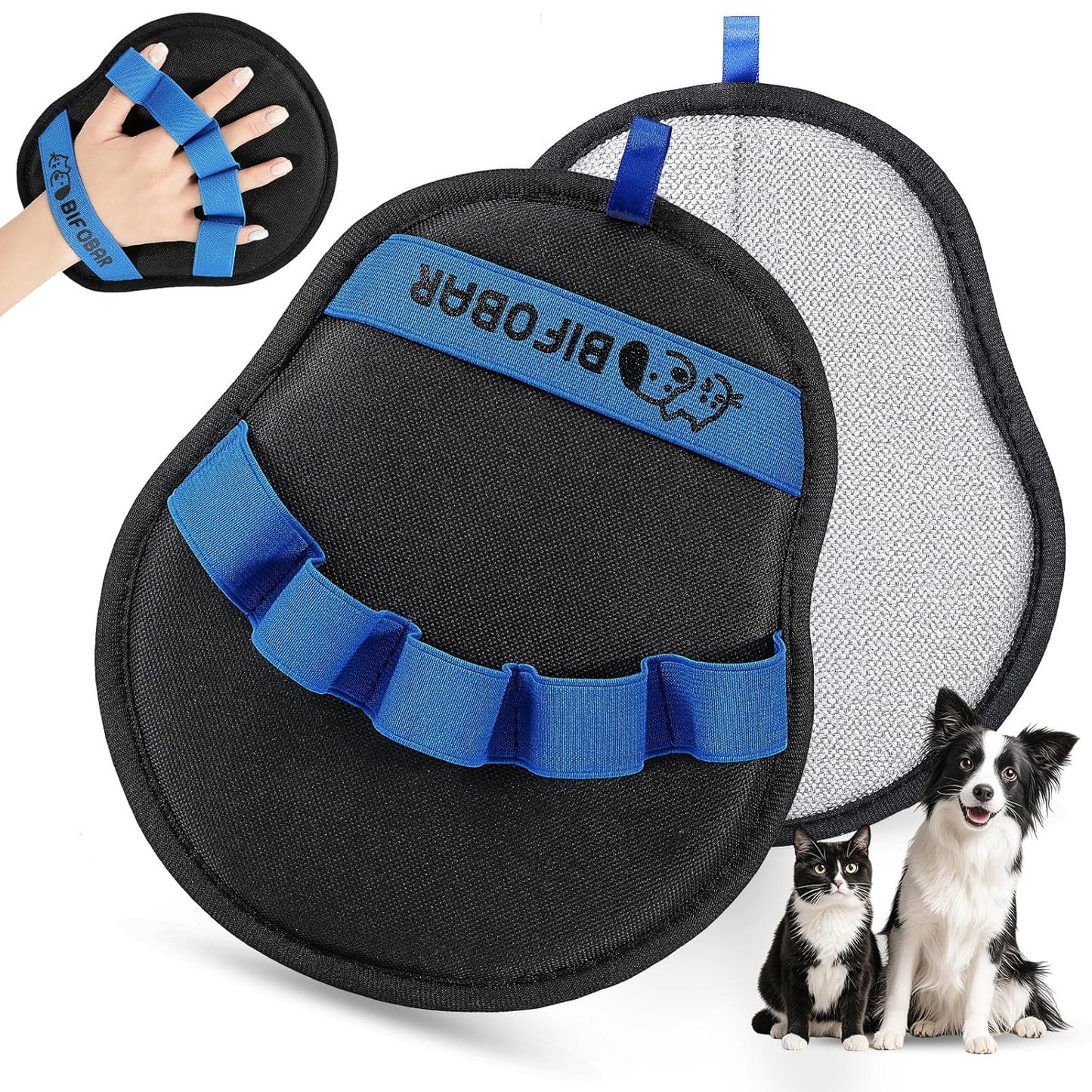 Pet Hair Removal Glove - Magic Brush Electrostatic Mitt for Dogs & Cats, Reusable Grooming Gloves - Dog Hair Remover Tool with 5-Finger Design for Couch, Carpet, Furniture, Laundry & Clothing (Blue)