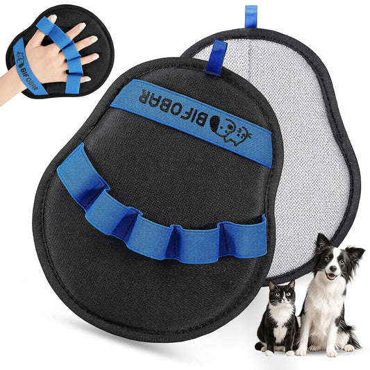 Pet Hair Removal Glove - Magic Brush Electrostatic Mitt for Dogs & Cats, Reusable Grooming Gloves - Dog Hair Remover Tool with 5-Finger Design for Couch, Carpet, Furniture, Laundry & Clothing (Blue)