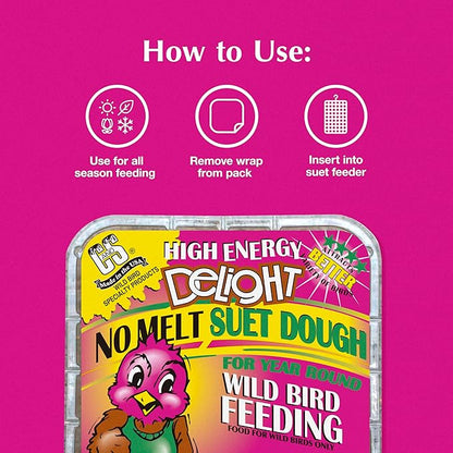 C&S High Energy Delight No Melt Suet Dough, Suet Cakes for Wild Birds, 11 Ounces, Pack of 8
