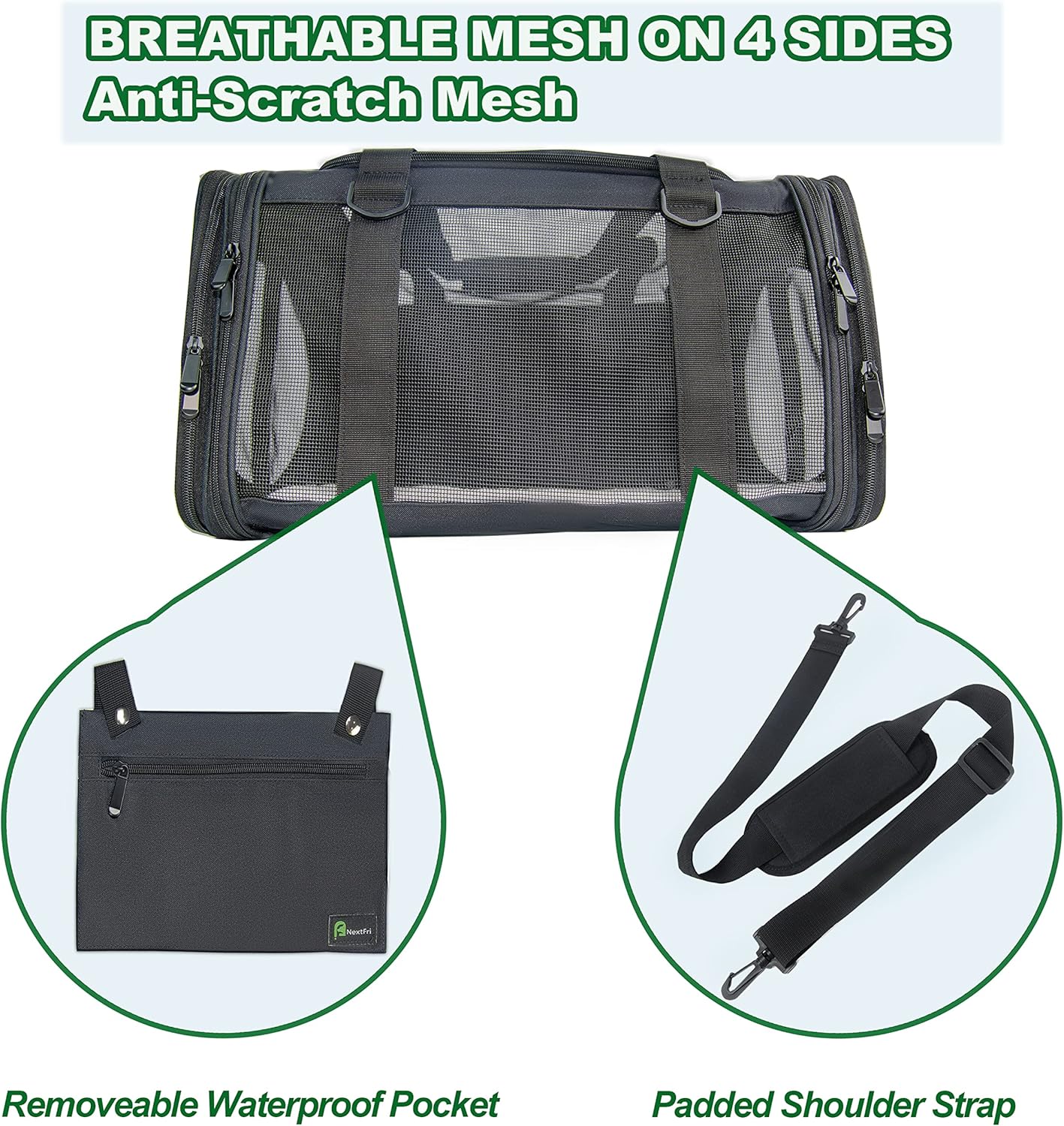 Soft-Sided Pet Carrier for Cats Small Dogs of 15 Lbs Medium Black