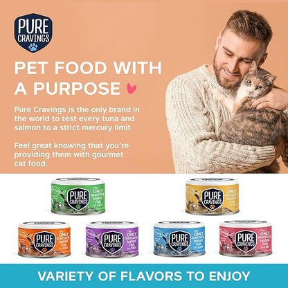 Pure Cravings Wet Cat Food Canned Salmon Cutlets in Gravy, 100% Mercury-Tested, Moist Can Fish for Cats, Grain-Free, Protein, Non-GMO, Pack of 12