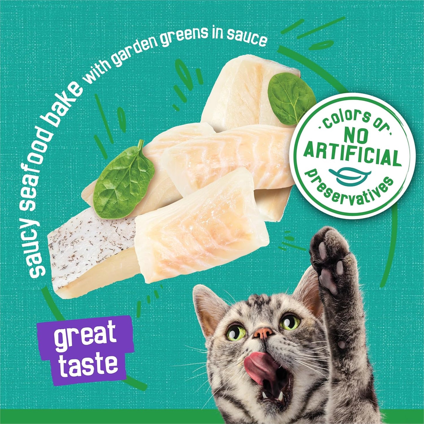 Purina Friskies Indoor Cat Food Meaty Bits Saucy Seafood Bake With Garden Greens in Sauce - (Pack of 24) 5.5 oz. Cans