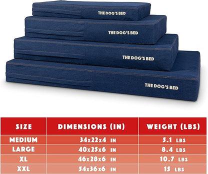 The Dog’s Bed Orthopedic Memory Foam Dog Bed, XL Blue Denim, Pain Relief for Arthritis, Hip & Elbow Dysplasia, Post Surgery, Lameness, Supportive, Calming, Waterproof Washable Cover
