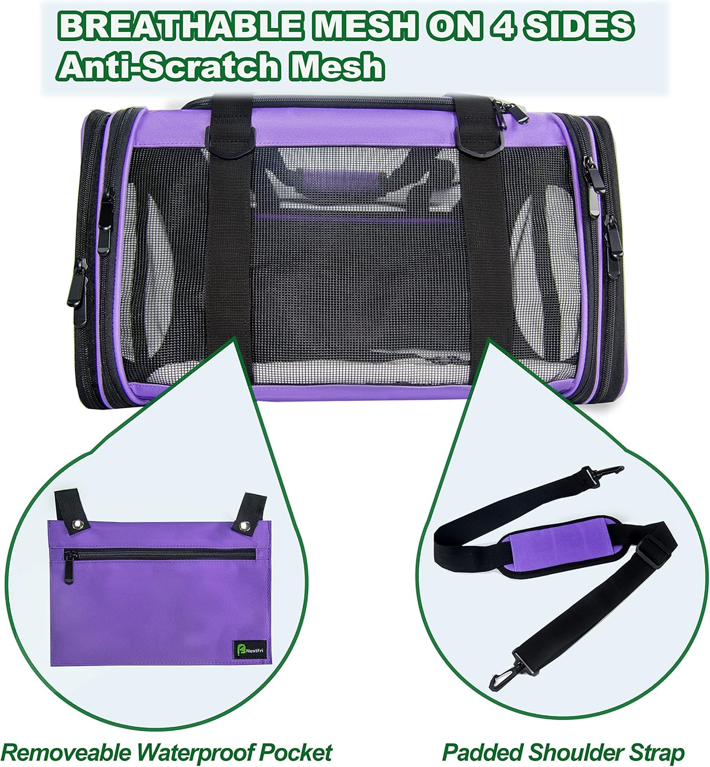 Soft-Sided Pet Carrier for Cats Small Dogs of 15 Lbs Medium Purple