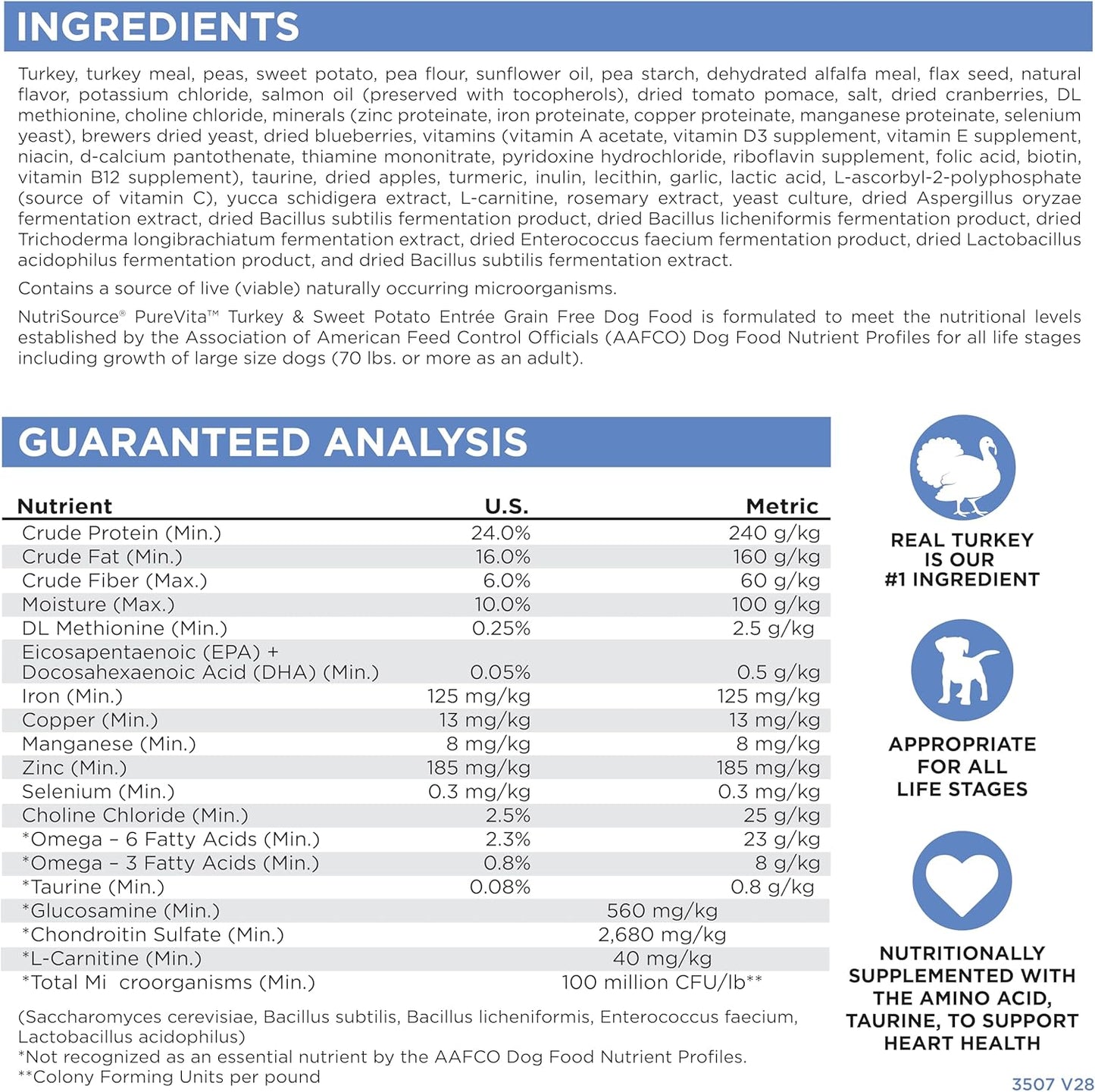 Nutri-Source Pure Vita Grain-Free Turkey And Sweet Potato Dry Dog Food, 5 Pound Bag