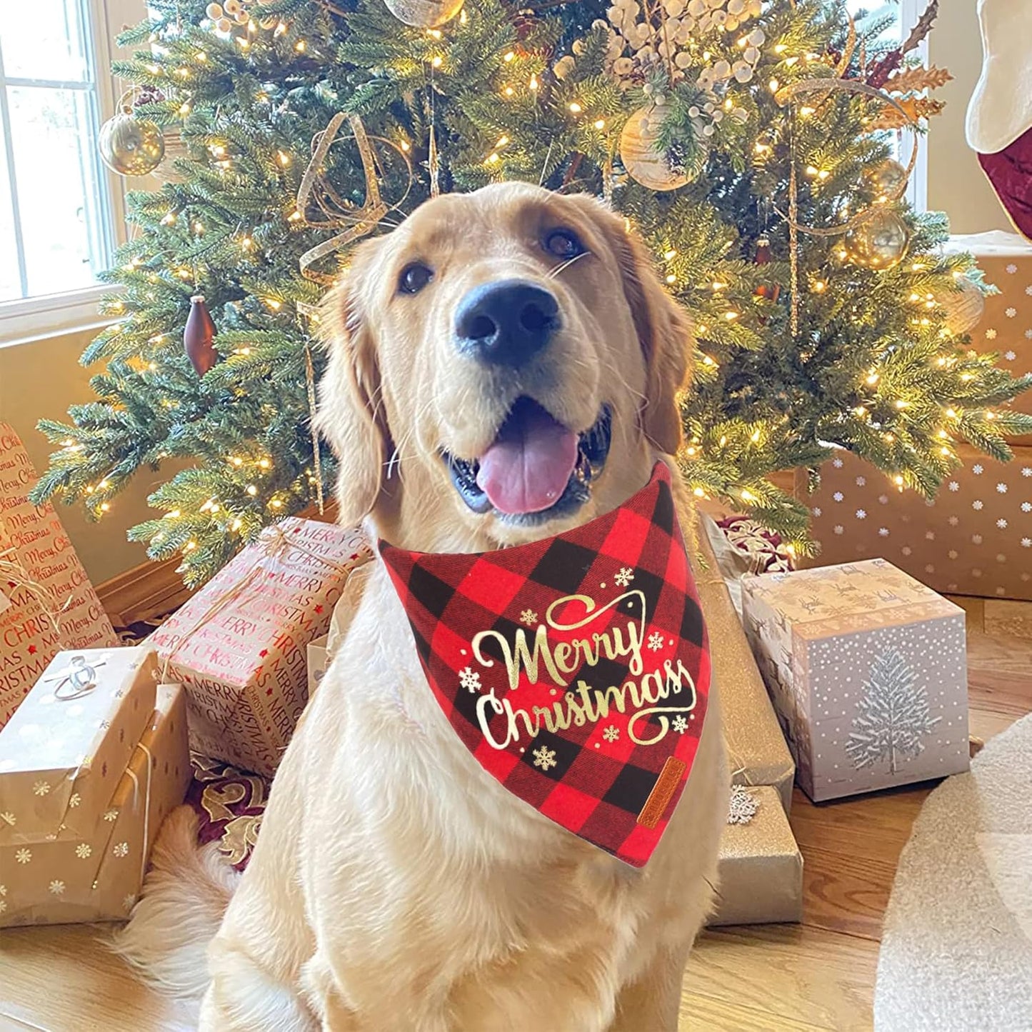 ADOGGYGO 2 Pack Dog Bandana Christmas Classic Plaid Triangle Pet Scarf Bibs Kerchief Merry Christmas Bandanas for Extra Large Dogs Pets (X-Large)