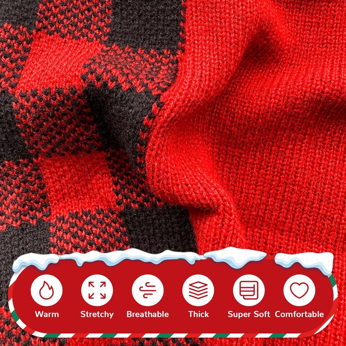 PETCARE Dog Christmas Sweater V-Neck Warm Knitted Puppy Sweaters Vest Cute Red Plaid Snowman Xmas Clothes Outfit for Small Medium Large Dogs Cat Pet Pullover (Decorative Buttons. Can't Untie)